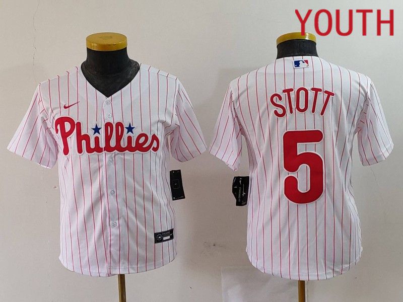 Youth Philadelphia Phillies #5 Stott White stripe Nike Game 2024 MLB Jersey style 1->youth mlb jersey->Youth Jersey